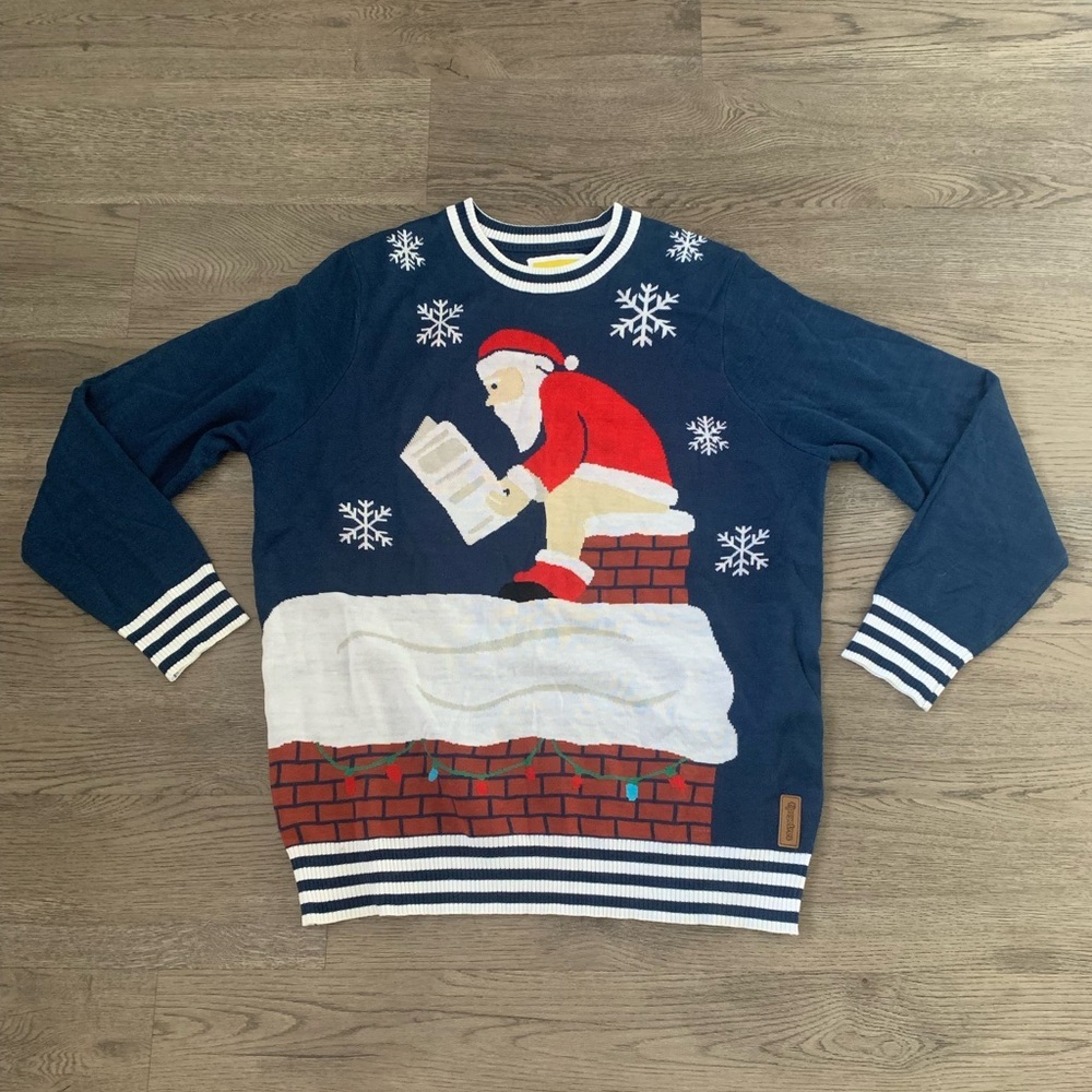 Tipsy Elves Santa's Log On The Fire Ugly Christmas Sweater Size XXL Blue - NWOT - Picture 4 of 11